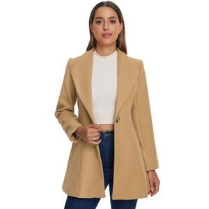 Women's Lapel Collar Buttoned Outwear Winter Coat Khaki